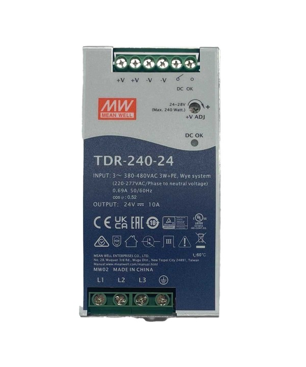MeanWell TDR-240-24 Alimentatore DIN RAIL 240W 24V 10A Input 380V Trifase Per Uso Industriale