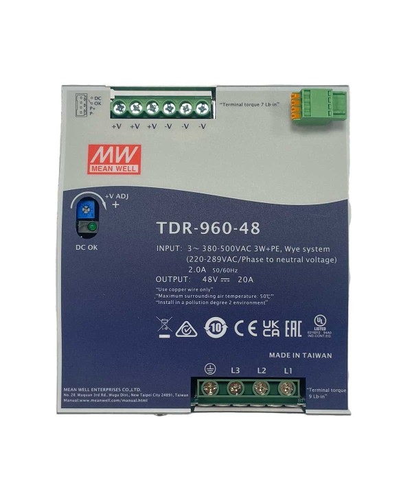 MeanWell TDR-960-48 Alimentatore DIN RAIL 960W 48V 20A Input 380V Trifase Per Uso Industriale