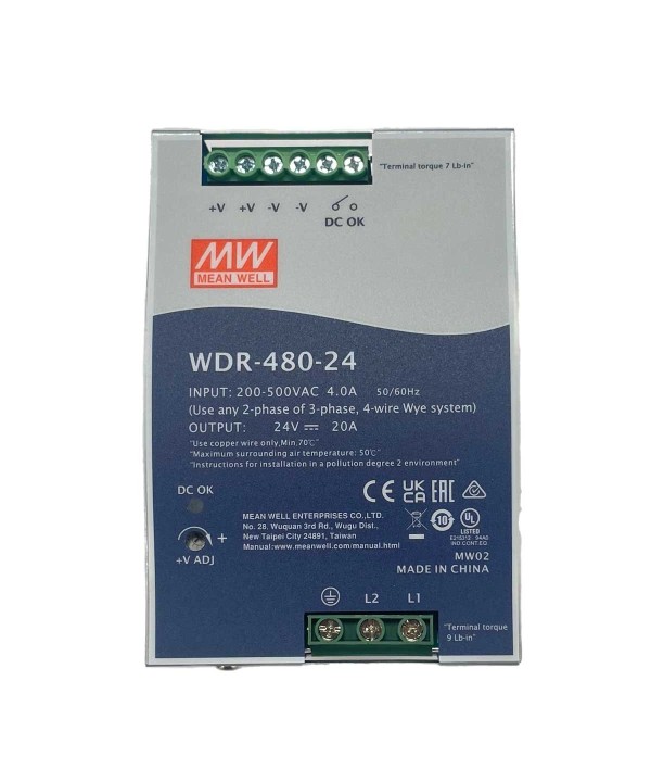 MeanWell WDR-480-24 Alimentatore Slim DIN Rail 480W 24V 20A Input 180-550V