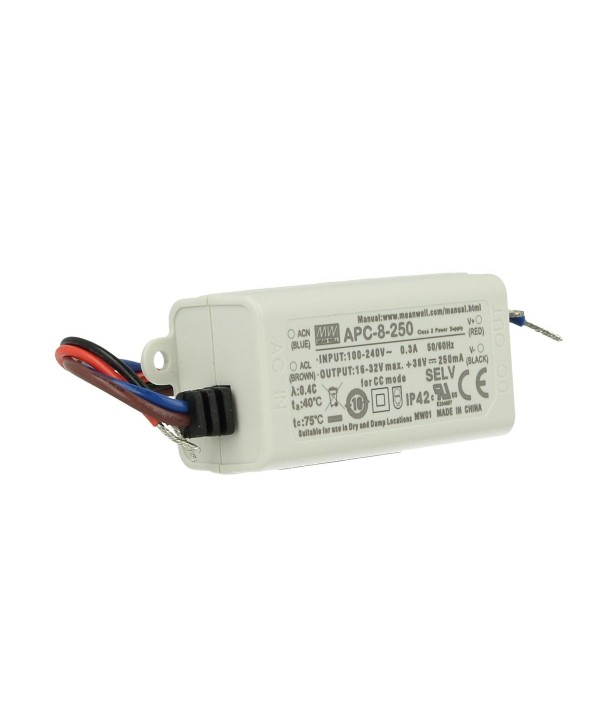 Led Driver CC MeanWell APC-8-250 Trasformatore 250mA 16V-32V DC 8W Corrente Costante IP42