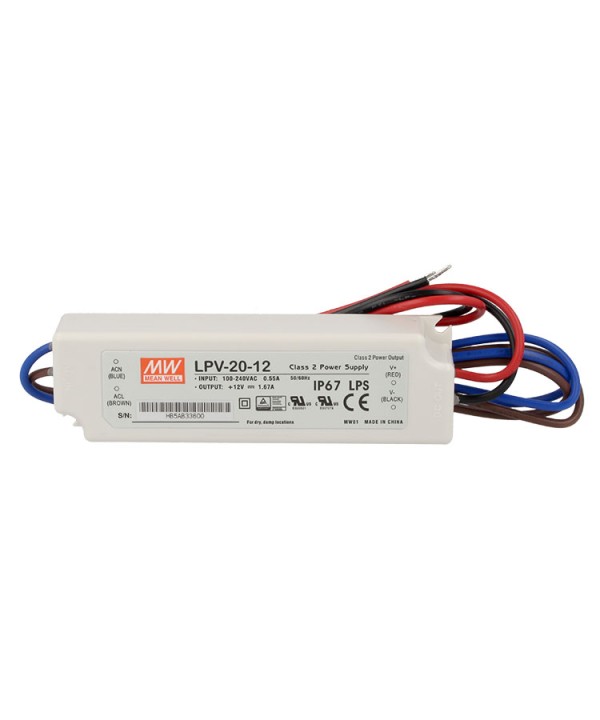 Alimentatore Trasformatore CV MeanWell LPV-20-12 Impermeabile IP67 12V 20W 1,67A Input 220V e 110V