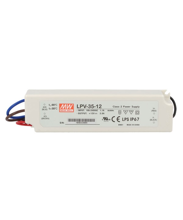 Alimentatore Trasformatore CV MeanWell LPV-35-12 12V 35W 3A Impermeabile IP67 Input 220V e 110V