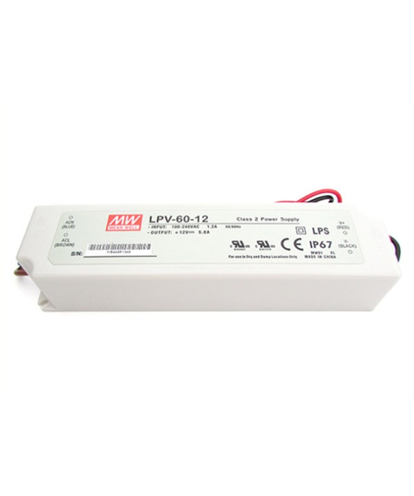Alimentatore Trasformatore CV MeanWell Impermeabile IP67 12V 60W 5A LPV-60-12 Input 220V e 110V