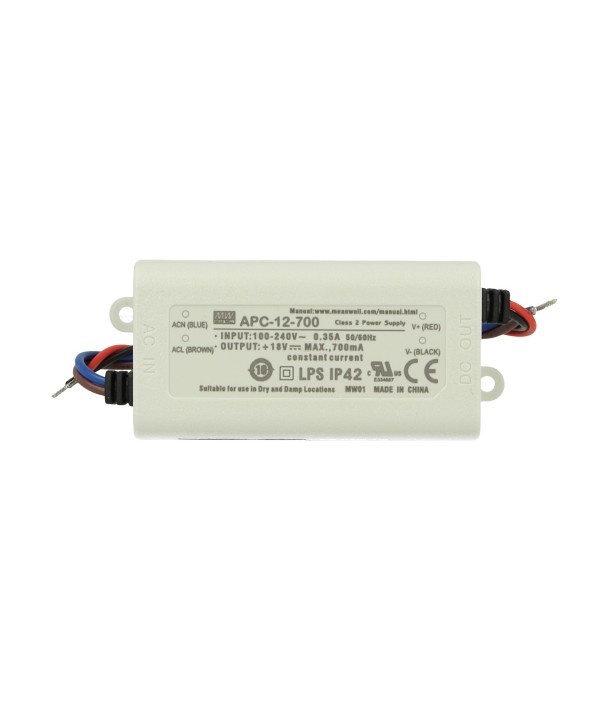 Led Driver CC MeanWell APC-12-700 Trasformatore 700mA 9V-18V DC 12W Corrente Costante IP42