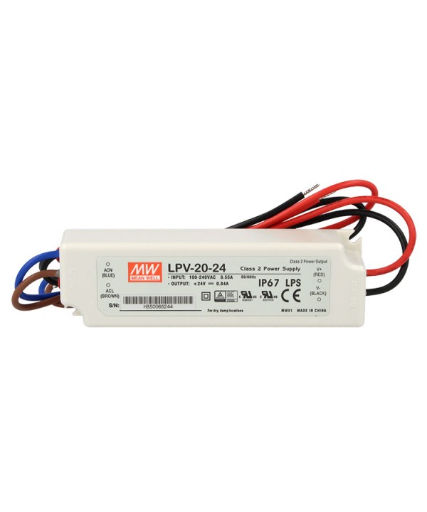 Alimentatore Trasformatore CV MeanWell LPV-20-24 24V 20W 0,84A Impermeabile IP67 Input 220V e 110V