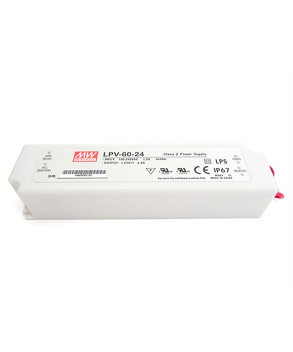 Alimentatore Trasformatore CV MeanWell Impermeabile IP67 24V 60W 2,5A LPV-60-24 Input 220V e 110V