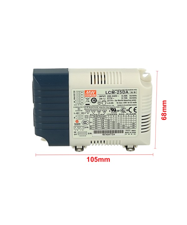 Led Driver CC Meanwell LCM-25DA2 Dimmerabile DALI Pulsante N.O. Corrente Costante Selezionabile 350/500/600/700/900/1050mA