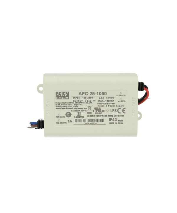 Led Driver CC MeanWell APC-25-1050 Trasformatore 1050mA 9V-24V DC 25W Corrente Costante IP42