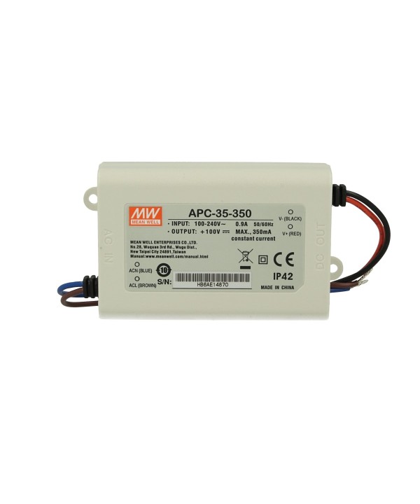 Led Driver CC MeanWell APC-35-350 Trasformatore 350mA 28V-100V DC 35W Corrente Costante IP42