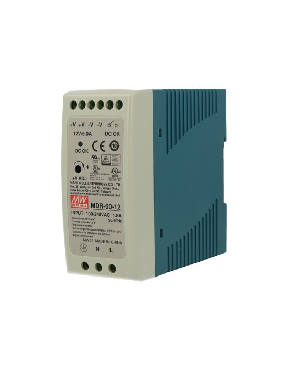 Alimentatore Rotaia Industriale MeanWell MDR-60-12 60W 12V 5A Barra Guida DIN Rail Single Power Supply Input 220V 110V