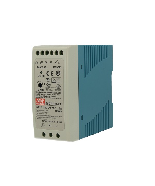 Alimentatore Rotaia Industriale MeanWell MDR-60-24 60W 24V 2,5A Barra Guida DIN Rail Single Power Supply Input 220V 110V