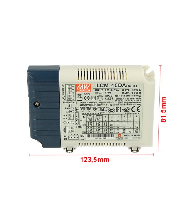 Led Driver CC Meanwell LCM-40DA Dimmerabile DALI Pulsante NO Corrente Costante Modulare 350/500/600/700/900/1050mA