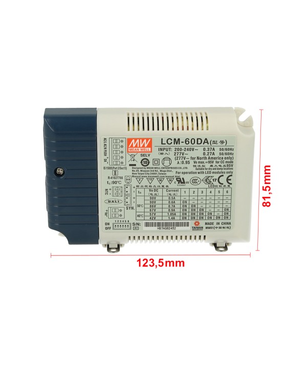 Led Driver CC Meanwell LCM-60DA Dimmerabile DALI  Corrente Costante Selezionabile 500/600/700/900/1050/1400mA