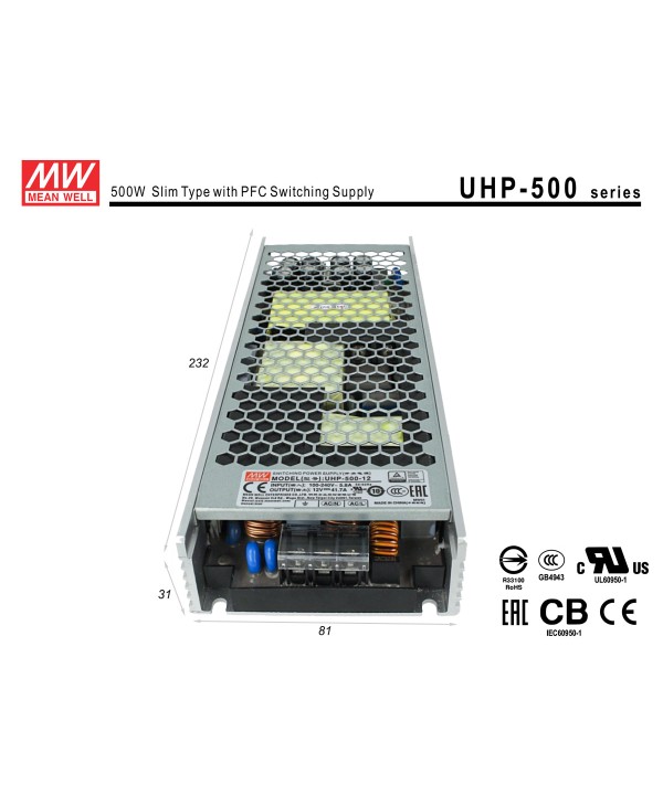 Alimentatore MeanWell CV 12V 500W 41,7A Senza Ventola UHP-500-12 Trasformatore Da AC 220V A DC 12V Per Luci Led Interno