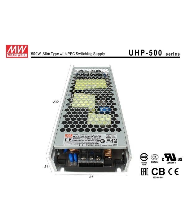 Alimentatore MeanWell CV 24V 500W 20,9A Senza Ventola UHP-500-24 Trasformatore Da AC 220V A DC 24V Per Luci Led Interno