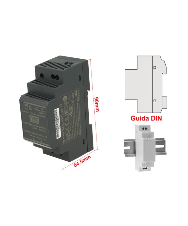 MeanWell HDR-30-12 Trasformatore Rotaia Industriale 12V 24W 2A Barra Guida DIN Rail Power Supply Universale