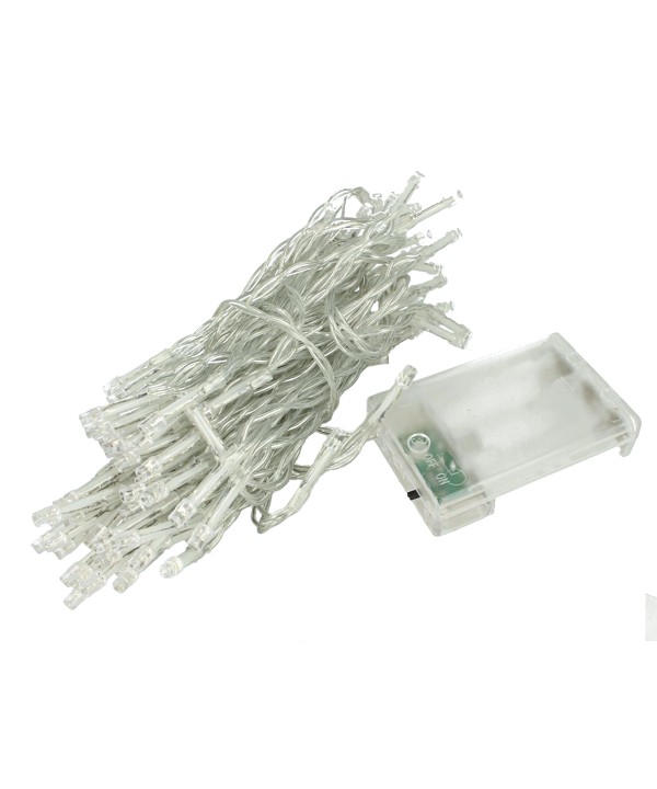 Stringa Luci Led A Batteria Con 100 Led Bianco Freddo 10 Metri IP20 4,5V Decorazione Natale
