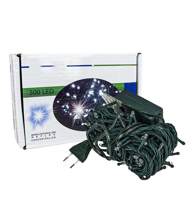 Luci Per Natale Catena 500 Led 40M Colore Bianco Freddo IP44 Lucciole Decorative Natalizie Con Filo Verde