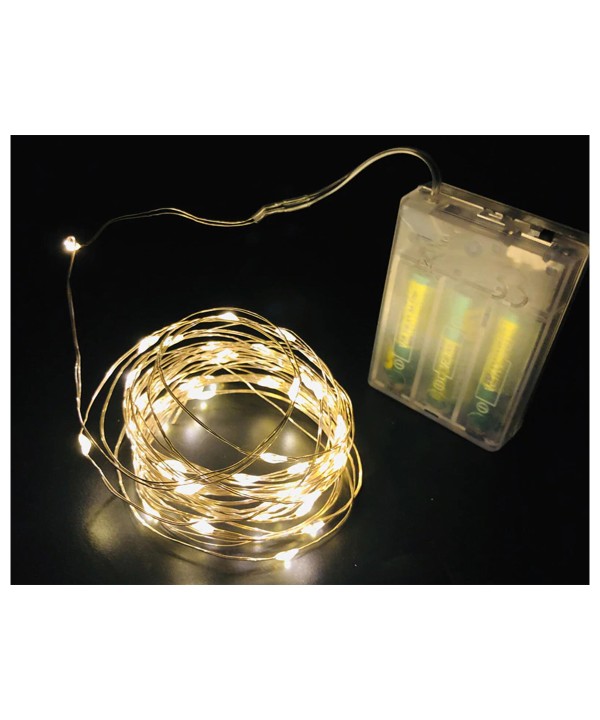 Stringa Led A Batteria Filo Rame Con 50 Luci Bianco Caldo Giallo 5 Metri IP67 4,5V Decorazione Natale