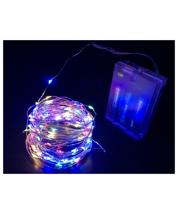 Stringa Led A Batteria Filo Rame Con 50 Luci RGB Multicolori 5 Metri IP67 4,5V Decorazione Natale