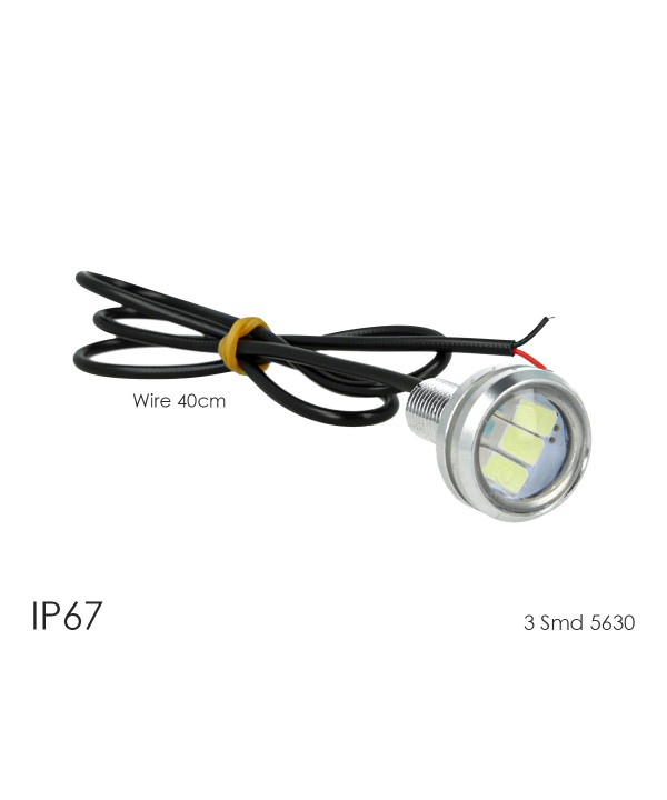 Power Led A Bottone Modello Slim 12V 3W Con 3 Smd 5630 IP67 6000K Eagle Eye Led Luci Diurne Carcassa Argento