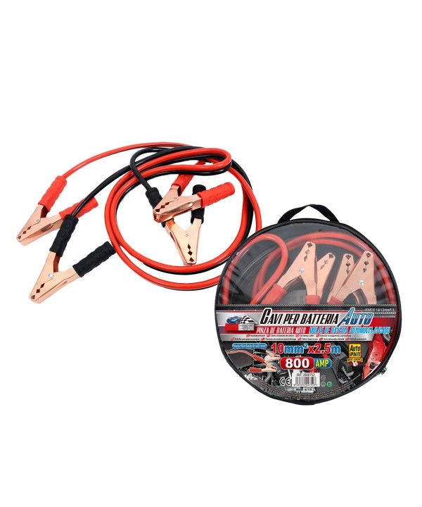 Kit Cavi Per Avviamento Batteria 800 Ampere Per Soccorso Emergenza Auto Moto Sezione Rame 10mmq 2,5 Metri