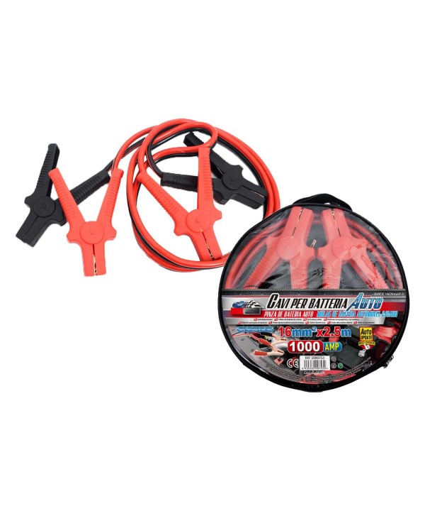 Kit Cavi Per Avviamento Batteria 1000 Ampere Per Soccorso Emergenza Auto Moto Sezione Rame 16mmq 2,5 Metri