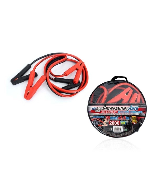 Kit Cavi Per Avviamento Batteria 2000 Ampere Per Soccorso Emergenza Auto Moto Sezione Rame 35mmq 2,5 Metri
