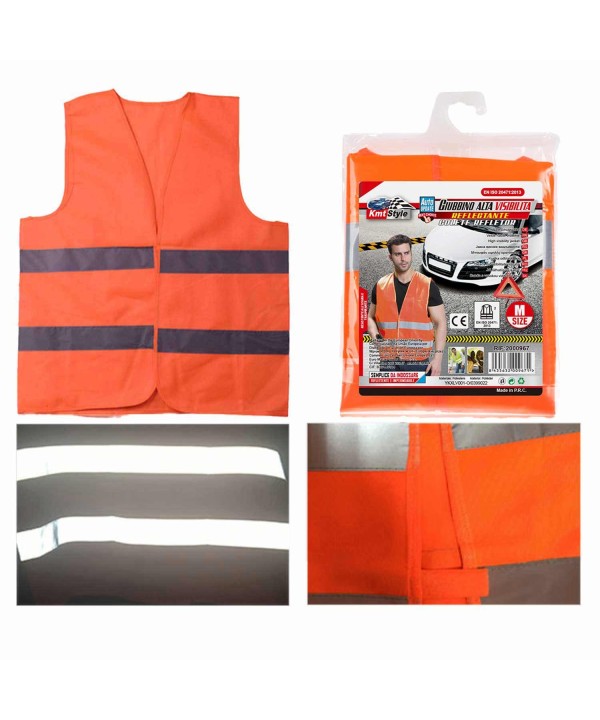 Gilet Catarifrangente di Sicurezza Giubbotto di Sicurezza Riflettente ad Alta visibilità Arancione Taglia M