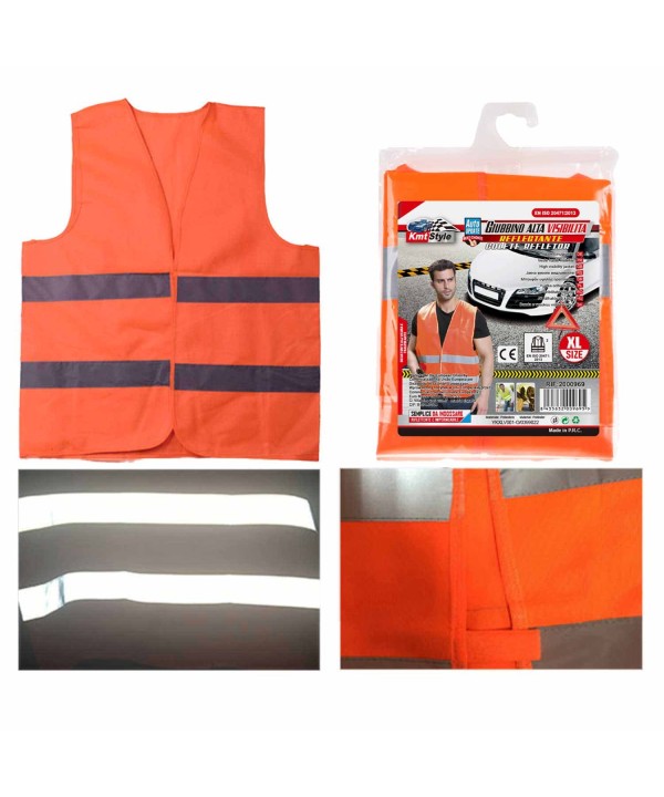Gilet Catarifrangente di Sicurezza Giubbotto di Sicurezza Riflettente ad Alta visibilità Arancione Taglia XL