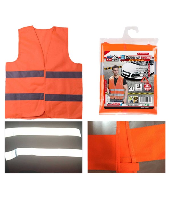 Gilet Catarifrangente di Sicurezza Giubbotto di Sicurezza Riflettente ad Alta visibilità Arancione Taglia XXL