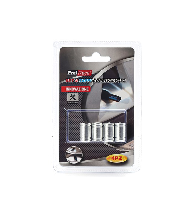 4 Tappi Valvola Pneumatici Auto Antipolvere Colore Argento