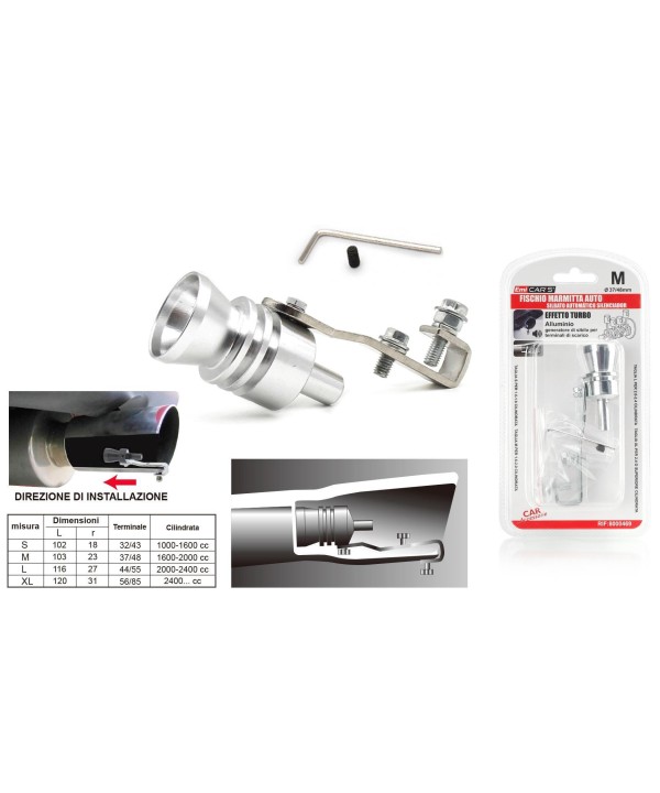 Fischietto Marmitta Auto Effetto Turbo Sound Size M Per Terminali Di Scarico Da 37mm A 48mm