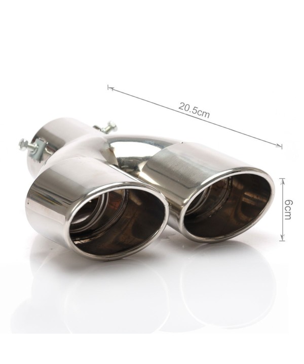 Tubo di Scarico per Auto Terminale Di Scarico Universale Cromato In Acciaio Inossidabile Doppio D6cm X L20,5cm