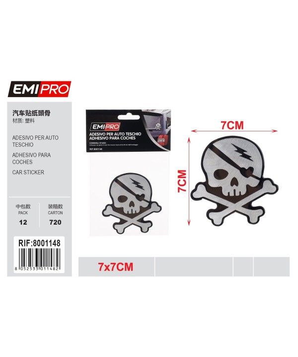 2 PZ Adesivo per Auto Forma Cranio 7x7cm Resistente all' Autolavaggio Per Auto Scooter Camion