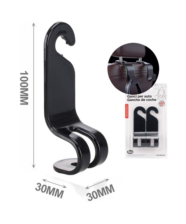 2 Pezzi Ganci per Poggiatesta Auto Universale Supporto per Borsa Sacchetto Ecc 100x30mm Nero