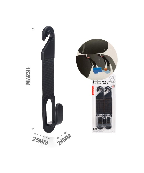 2 Pezzi Ganci per Poggiatesta Auto Universale Supporto per Borsa Sacchetto Ecc 162x28mm Nero