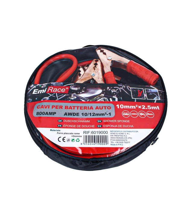 Kit Cavi Per Avviamento Batteria 800 Ampere Per Soccorso Emergenza Auto Moto Sezione Rame 10mmq 2,5 Metri