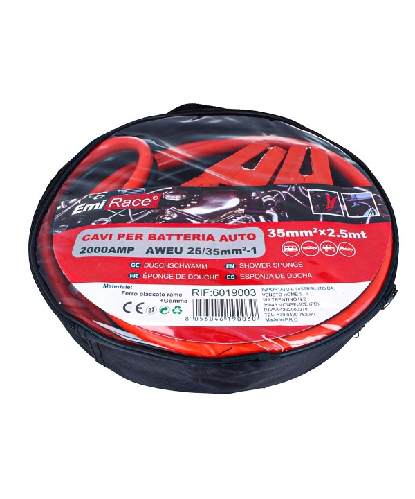 Kit Cavi Per Avviamento Batteria 2000 Ampere Per Soccorso Emergenza Auto Moto Sezione Rame 35mmq 2,5 Metri