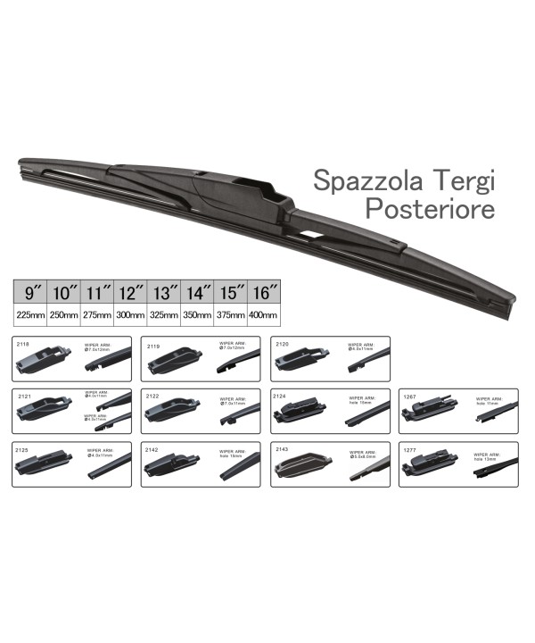 Spazzola Tergicristallo Posteriore Auto 10" 250mm 10 Attacchi Universale Multi Adattatori