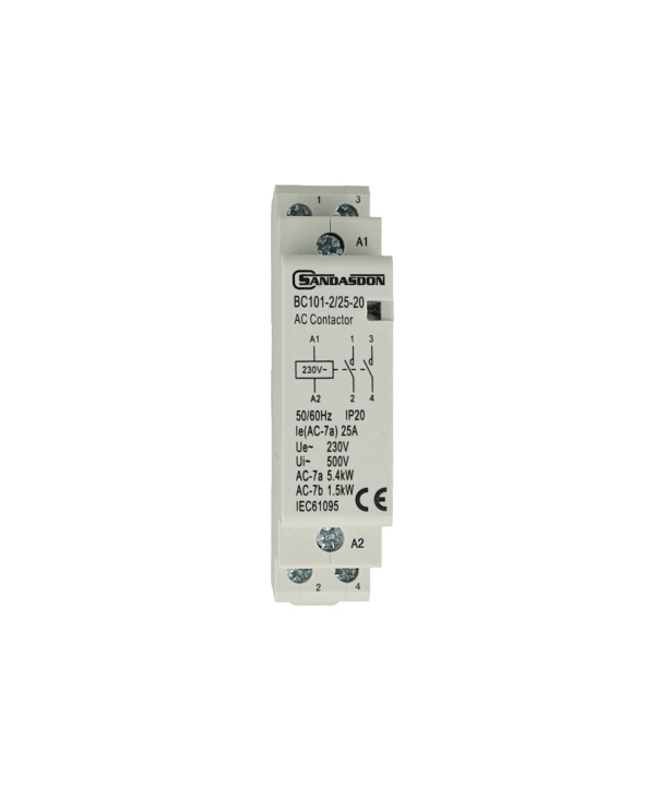 SANDASDON Contattore Modulare 2P Bipolare 25A 230V 2 Contatti Aperti NO Tipo 20