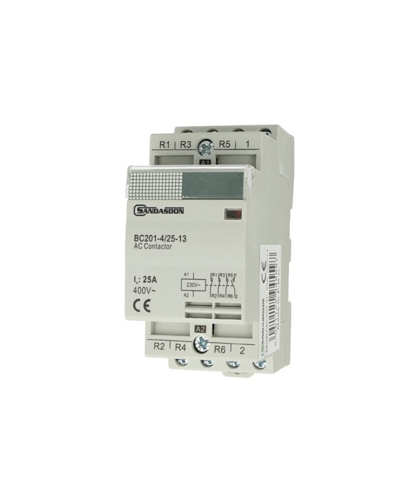 SANDASDON Contattore Modulare 4P 25A 400V 1 Contatto Aperto NO + 3 Contatti Chiusi NC Tipo 13