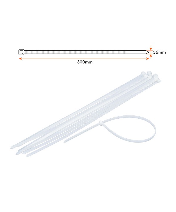 100 Fascette Cablaggio Stringicavo 300X3,6mm Colore Bianca Per Legare Fili Cavi Fino Diametro Massimo di 80mm