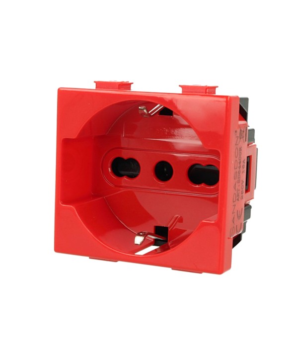 SANDASDON Presa Schuko 2P+T 16A Colore Rosso Compatibile Con Con Bticino Matix