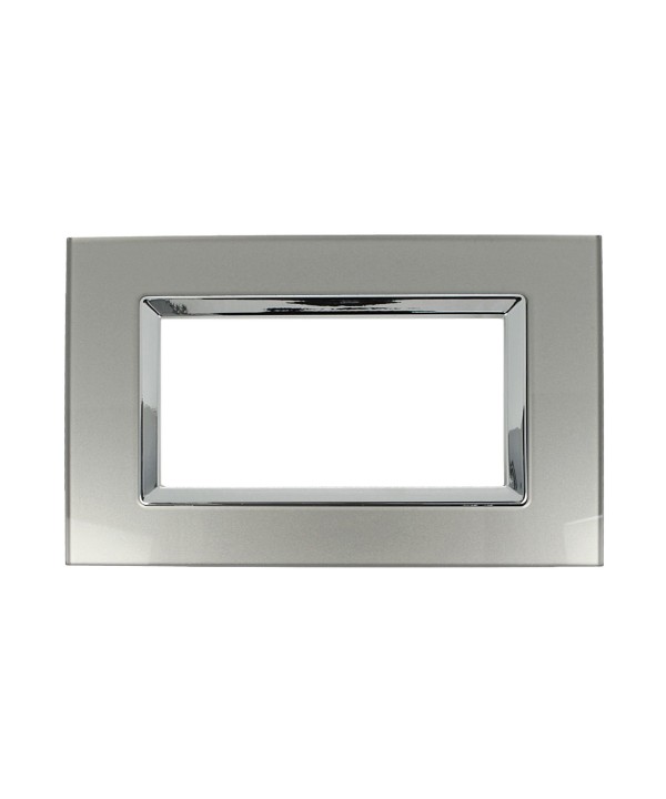 SANDASDON Placca Elegance In Vetro Cristallo Plexiglass Lucido 4M Titanio Compatibile Con Bticino Matix