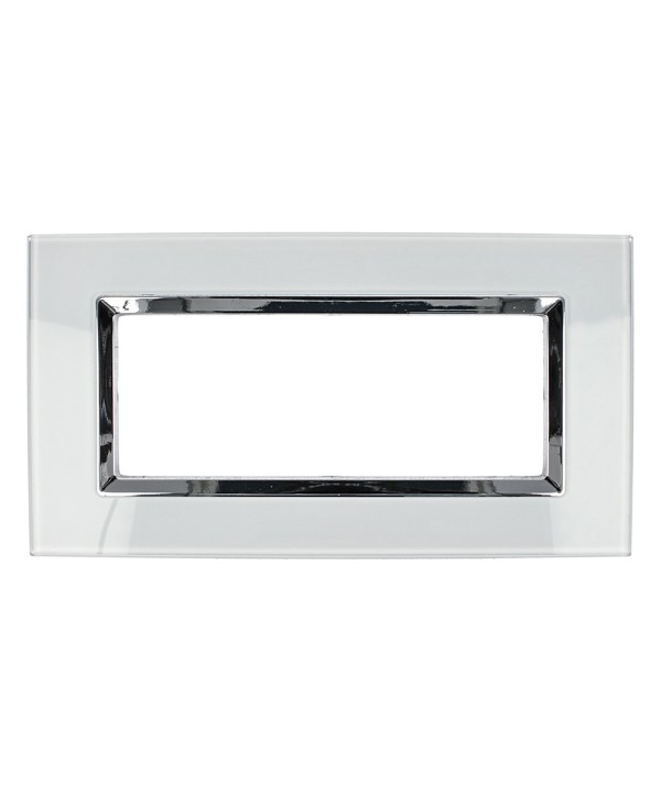 SANDASDON Placca Elegance In Vetro Cristallo Plexiglass Lucido 6M Bianco Compatibile Con Bticino Matix