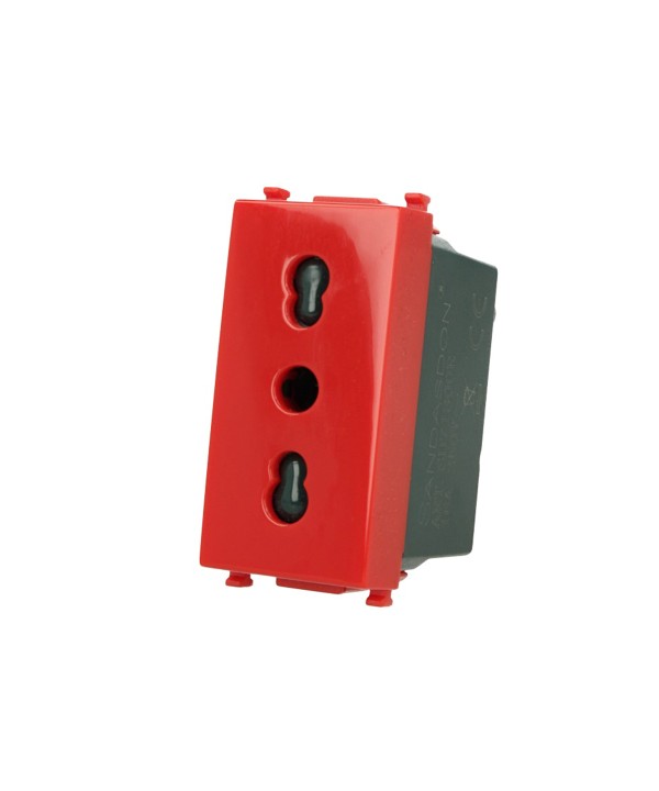 SANDASDON Presa Bipasso Bivalente 2P+T 10/16A Colore Rosso Compatibile Con Con Vimar Plana