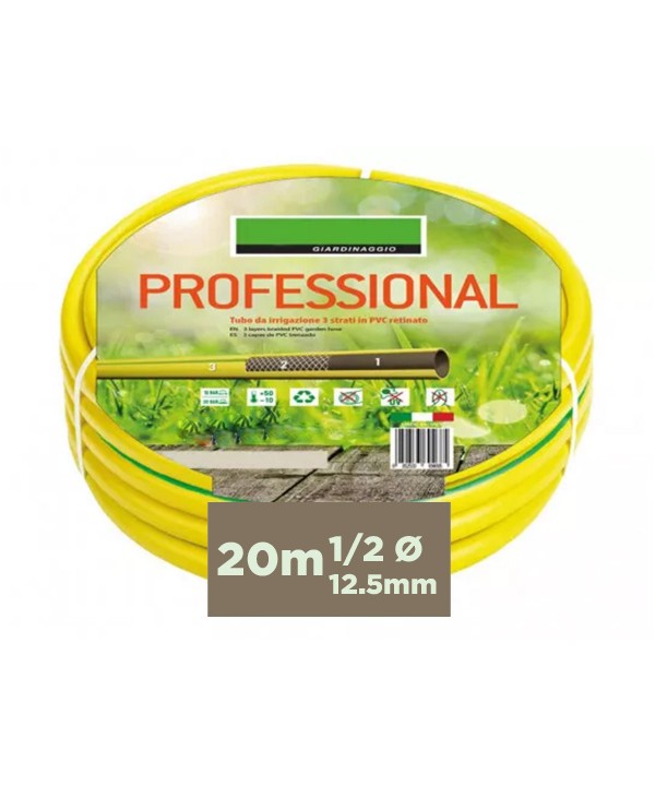 Tubo Irrigazione 3 Strati In PVC Retinato 1/2'' 12,5mm 20 Metri Tubo Flessibile da Giardino Uso Professionale