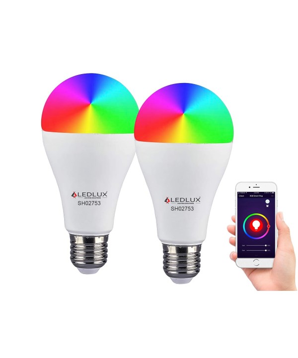 2 Pezzi Lampade Led E27 Wifi Smart A65 15W 1500lm RGB + CCT APP Tuya Compatible Con Alexa e Google Home