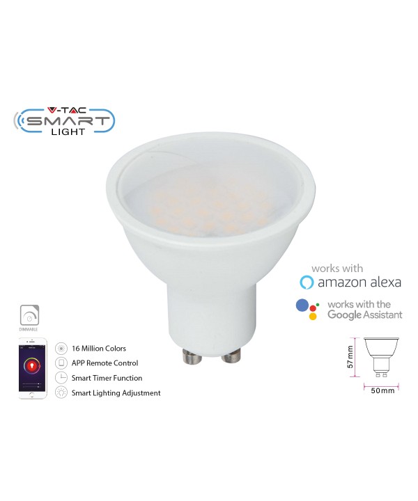 V-TAC Smart Lampada Faretto Led GU10 4,5W WiFi RGB CCT Dimmerabile APP Compatible Amazon Alexa Google Home SKU-2757